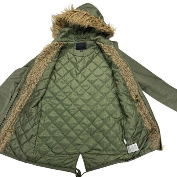Miss London Jacket Womens S Green Utility Cinch Waist Lined Pockets Preppy Coat - Picture 10 of 16